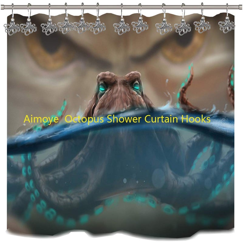 Aimoye Octopus Shower Curtain Hooks Rings - Silver Metal Shower Hooks for Shower Curtain, Decorative Shower Hooks Shower Hanger, Ocean Bathroom Accessories Set, Tropical Sea Beach Theme Bathroom Decor - Image 4